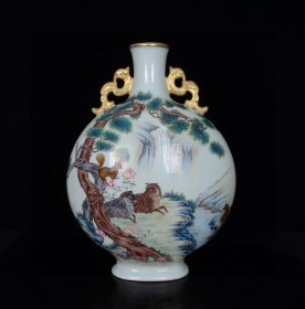 清乾隆珐琅彩智勇双全鎏金扁瓶;40x29厘米