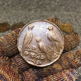 法国艺术铜章 鸟艺术 纪念铜章 欧洲流入 古董挂牌 1E8