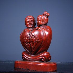 旧藏朱砂雕刻摆件喜结同心 尺寸：长8cm宽4.5cm高11cm 重量：330g