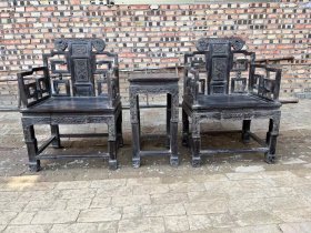 清代小叶紫檀太师椅三件套古董传世明清小叶紫檀老家具