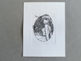 12日本动漫萌 美少女铜版画 2020年刷印 尺寸：12.3*15.8cm 品相如图