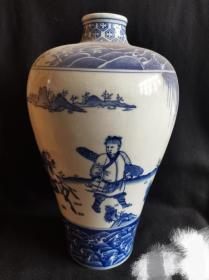 广西 桂林博物馆制： 手绘携酒访友图青花大梅瓶，实物拍照，高355mm,瓷胎厚实，多次最为国礼赠送外国政要。