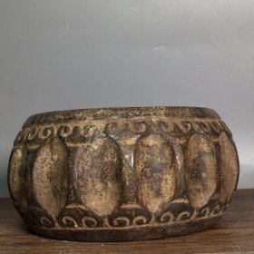 青石雕石鼓～茶承，尺寸：高10厘米，直径19厘米，重6180克