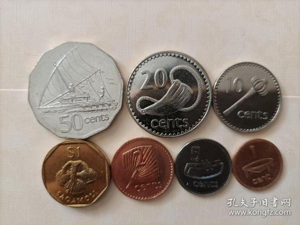 斐济硬币套7枚一套中年女王大直径 1-2-5-10-20-50分-1元