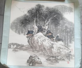 李晖，山水作品，保真，四川籍画家，68×68尺寸