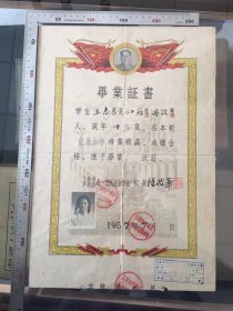 1957年上海市卢湾区成一市民业余学校毕业证书，执有人：王志蔷，江苏丹徒人，尺寸品相如图，150包邮。