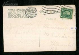 ◆ 清代、西洋明信片实寄1916年 ---------------   自由女神像、贴古典邮票1枚