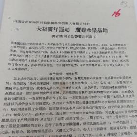 共青团资料  1960年  山西省青年向园林化继续进军誓师大会发言材料 16 共青团河曲县委书记 邢海玉