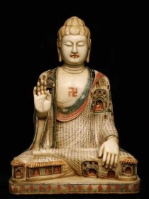 （议价） 唐汉白玉彩绘大佛雕刻石窟楼阁高106cm宽77cm厚50cm
