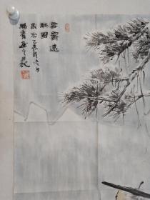 保真书画，中央美术学院硕士，当代优秀潜质画家，闫畅青四尺整纸人物画《雪霁远眺图》137×68.5cm。