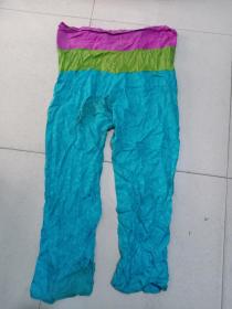 晚清民国 女式 宽腰裤子，腰部多色，蓝裤，106（高）*50cm