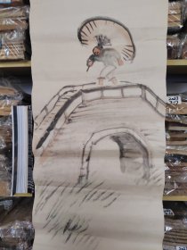 （7）回流老画，老艺术画，纸本，手绘画落款印章，尺寸130cmX31.5cm