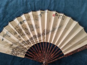 李厚（霄孙）水墨山水扇，背面随心书法