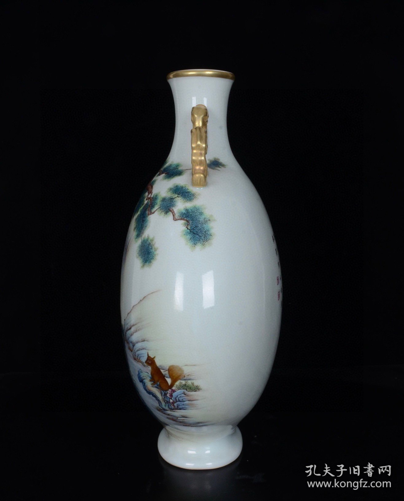 清乾隆珐琅彩智勇双全鎏金扁瓶；40x29厘米