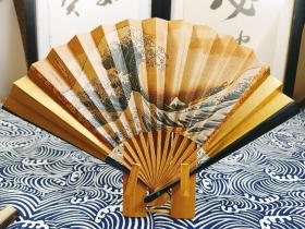 浮世绘日本和风茶道扇，竹骨，展开最宽幅27Cm，高18Cm，保管佳品，实价不议不包邮。