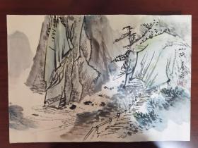 雪坡，上海山水画家册页（十幅书画）书法上款人为上海名家支德裕，品相如图自然旧，画作单幅尺寸为46x32