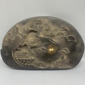 仿古名砚端砚 文房四宝 石雕山水大砚台
尺寸：33*21*6cm
重量：7.05kg
备注：手工测量略有误差
因手机和光线问题图片之间会有色差