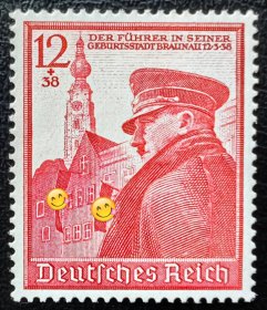 2-219#，德国1939年邮票，50岁生日。人物肖像。1全新，原胶背贴。二战集邮。