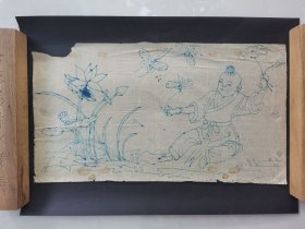 应该是木版年画的底稿，画工精湛、惟妙惟肖，粘在黑色纸板上