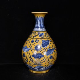 明宣德黄地青花鱼藻纹玉壶春瓶尺寸33*21厘米