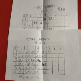 课程表 2份 毛主席语录“要复课闹革命” 来源地新疆乌鲁木齐 反映了一个时代的特色