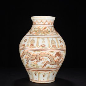 瓷器 元珐华彩沥粉描金八宝龙纹罐 高43厘米 宽30厘米