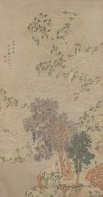 人物画，顾符祯 松下观瀑图。纸本大小92.8*177.6厘米。宣纸艺术微喷复制。