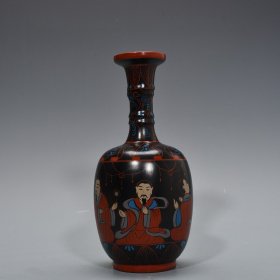 宋徽宗御制款汝窑漆器人物纹盘口瓶 29*14厘米 1500
