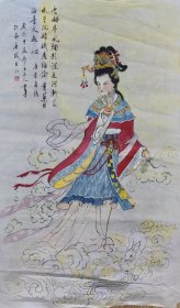 嫦娥奔月 手绘作品有部分破损。