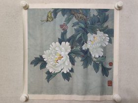 保真书画，北京工笔花鸟画名家，田希丰精美国画小品佳作45*45cm，纸本托片。