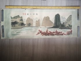 早期杭州绒画，漓江之春，绒画上贴的彩绒较厚实，色彩也非常漂亮