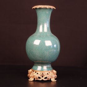 窑变釉镶铜边花瓶