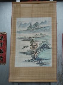 七十年代手绘竹丝画帘山水1