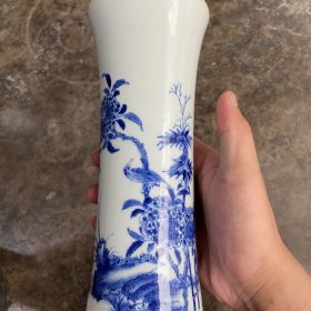 清康熙青花花鸟花觚摆件文房器