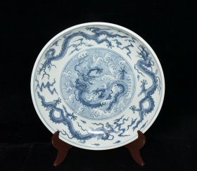 明正统青花海水龙纹盘【8×44cm】