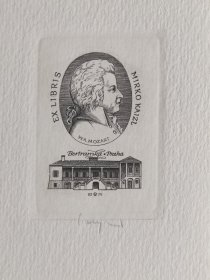 OSWIN VOLKAMER～世界名人沃尔夫冈·阿玛多伊斯·莫扎特Wolfgang Amadeus Mozart，古典主义时期奥地利作曲家，维也纳古典乐派代表人物之一。 版画藏书票原作