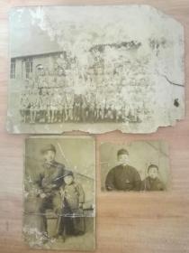 民国老照片 3张合售 民国学校民国军人 长衫马褂瓜皮帽 怀旧老照片 最大的那张14厘米长