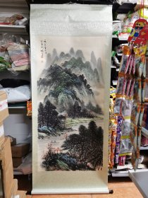 卫志东成名前画 黎雄才作品款山水风情系列138+68厘米画心山水写生图笔意可关于茶室玄关私人酒店会所系列纯手工绘1989