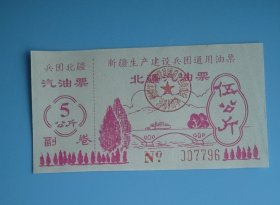 新疆生产建设兵团通用汽油票5公斤【北疆】。