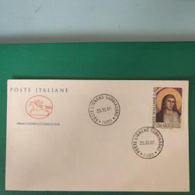 意大利邮票 首日封1966年画家 雕塑家 建筑师 乔托诞生700周年  著名的教堂壁画 封有瑕疵 非全品