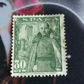 外国邮票 西班牙早期邮票 30C “国家救主”弗朗哥将军 1948年发行 信销票
