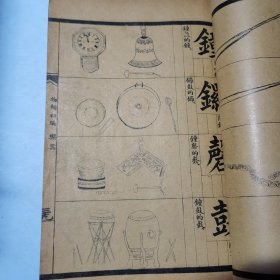 物类初编•清刻本古籍89个筒子页.包含器具，冠服，珍宝，文具，武备，乐器，舟船，饮食，蔬菜，米品，树木，花，草，飞禽，禽类，兽类，水族，昆虫，封面封底后补,全网孤本看图识字