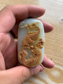 清代和田玉年年有余手把件一个古玩古董收藏品