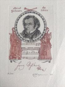 娜塔丽亚～弗朗茨·舒伯特（Franz Schubert，1797年1月31日—1828年11月19日）奥地利作曲家。版画藏书票原作