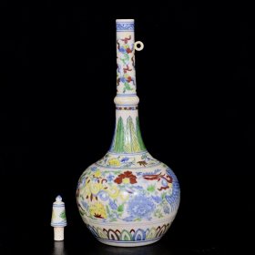 明成化斗彩红胎凤穿牡丹纹长颈瓶31/12.5厘米