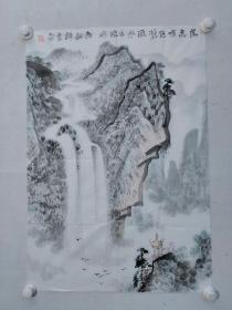 保真书画，著名画家，鲁敏（王如敏）山水画一幅，尺寸：76*53软片，山东省美术家协会会员，****办公寄老年书画研究会顾问，济南鲁艺中国书画院秘书长，二级美术师。