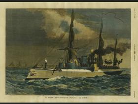 1887年手工上色大幅木刻版画探测鱼船