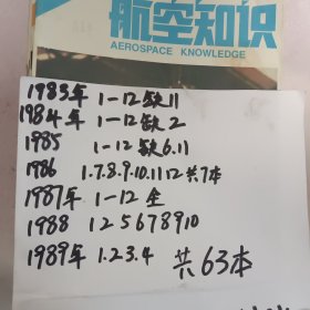 航空知识(1983年11本，1984年11本，1985年10本，1986年7本，1987年1~12全，1988年8本，1989年4本，共63本合售，具体看图片清单)