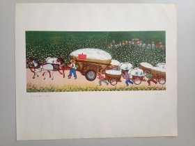喜摘新棉。6开宣传画
