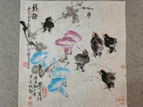 四川著名画家周老 何老合作国画花鸟 雅趣 原稿手绘真迹  画心软片